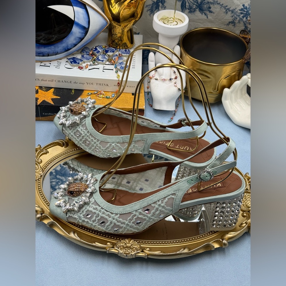 🆕 KURT GEIGER LONDON 🧿 NWOB Chelsea 60 Block Slingback Mules, Mint Green Sz8.5 - Picture 8 of 16